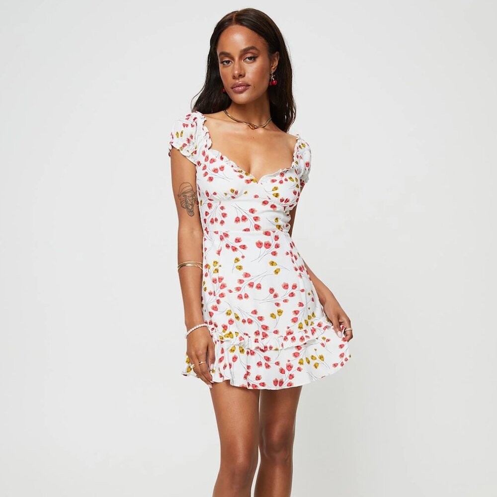 NWT Princess Polly - FLOREEN MINI DRESS WHITE / RED FLORAL